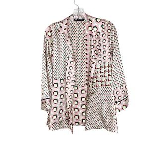 Zara Geometric Pink Green Button Up Blouse Art to Wear Size XS